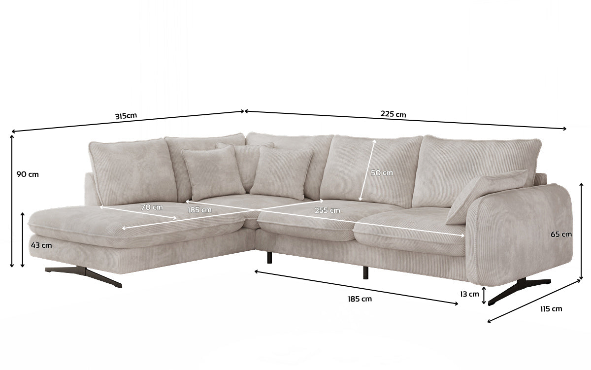 Designer-Ecksofa Laguna mat Metallféiss a Cord