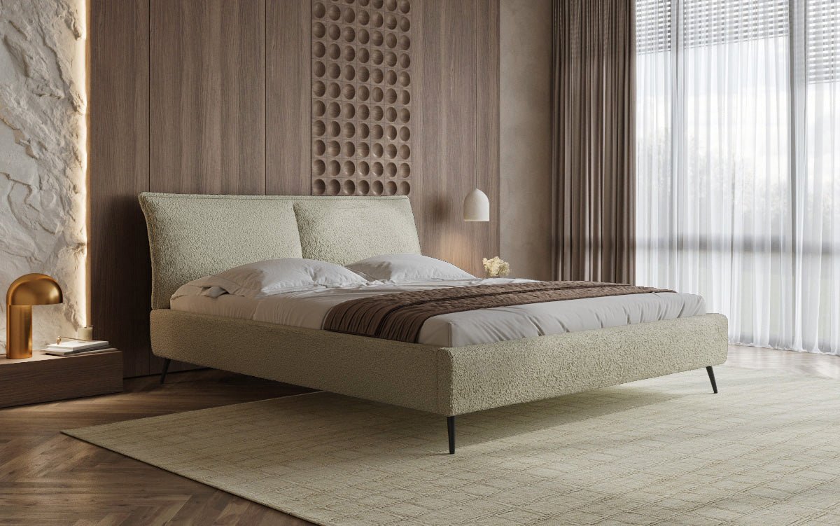 Designer Polsterbett Zoe Bouclé mat Stauraum