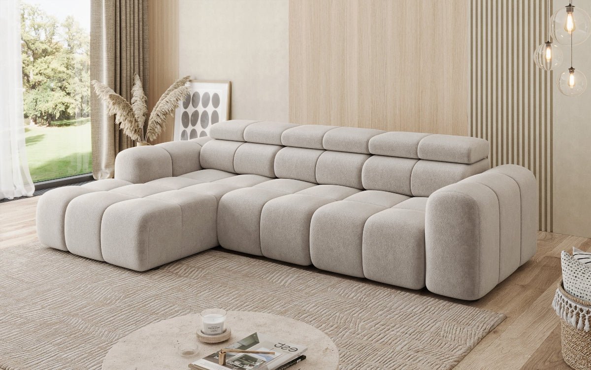 Designer Sofa Mia L mat elektrescher Sëtzvergréisserung a Chenille