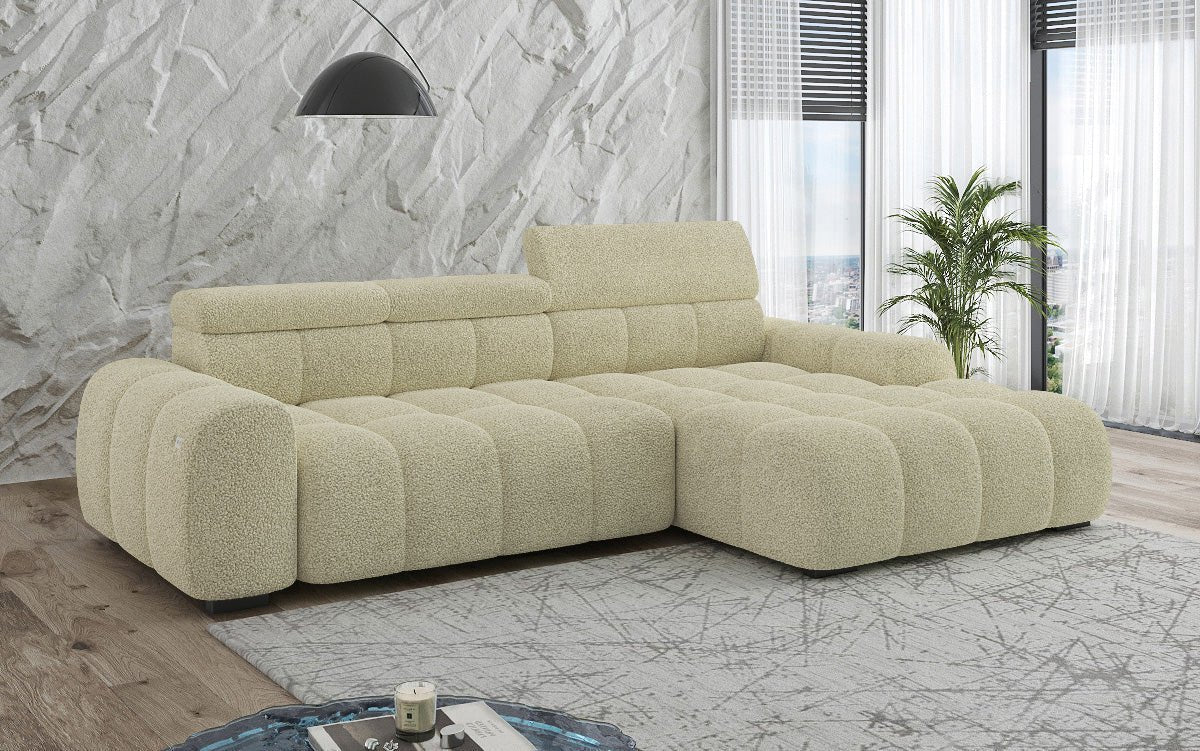 Designer Sofa Elaro L mit elektrischer Sitzerweiterung in Bouclé