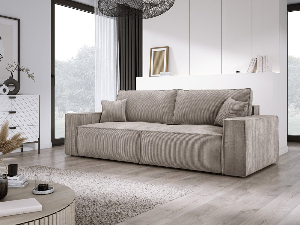 Designer Sofa Velanova 3 Sitzer Cord mit Schlaf- und Klappfunktion