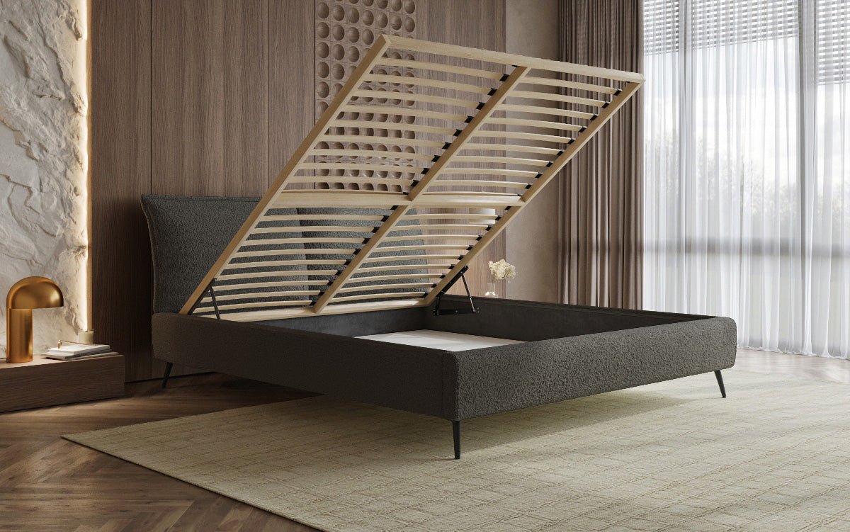 Designer Polsterbett Zoe Bouclé mat Stauraum