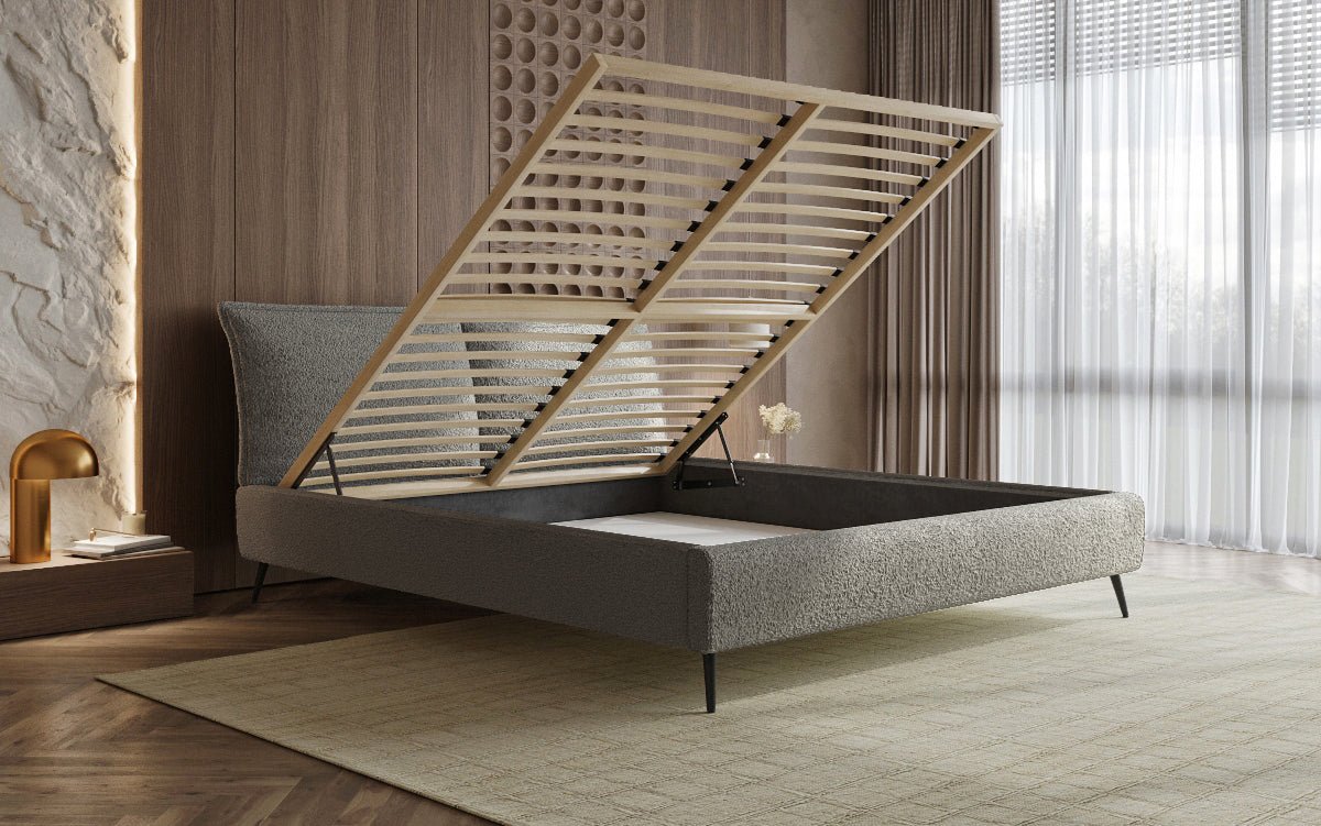 Designer Polsterbett Zoe Bouclé mat Stauraum