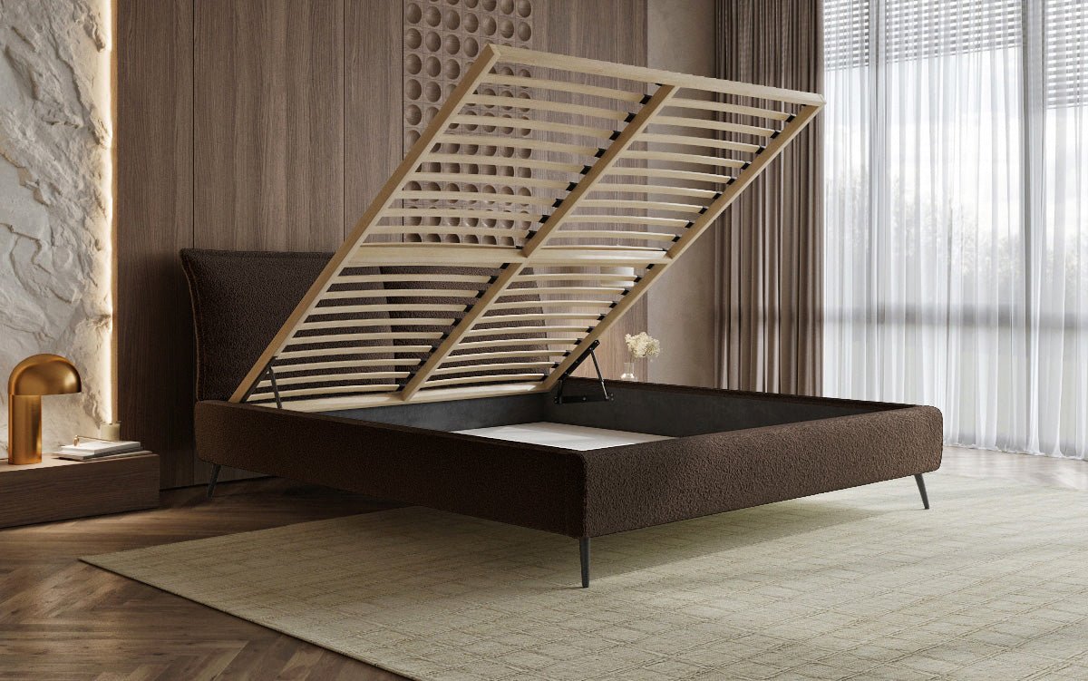 Designer Polsterbett Zoe Bouclé mat Stauraum