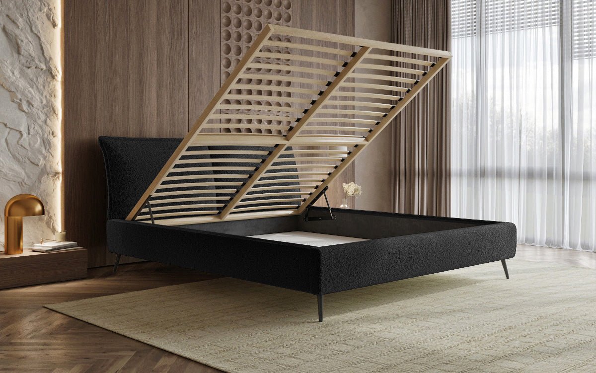 Designer Polsterbett Zoe Bouclé mat Stauraum