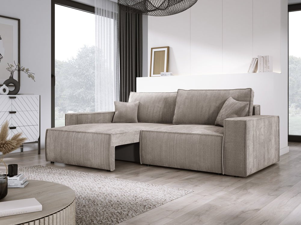Designer Sofa Velanova 3 Sitzer Cord mit Schlaf- und Klappfunktion
