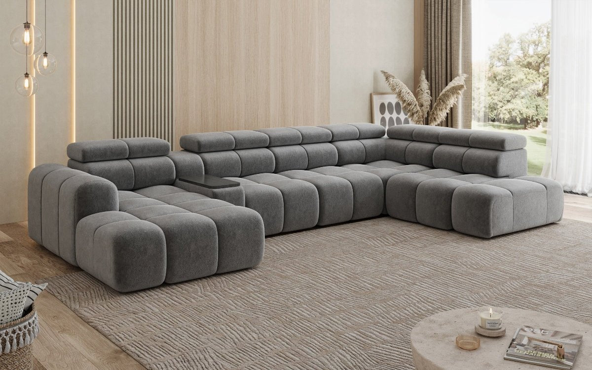 Designer Sofa Wunnlandschaft Mia mat elektrescher Sëtzvergréisserung a Chenille