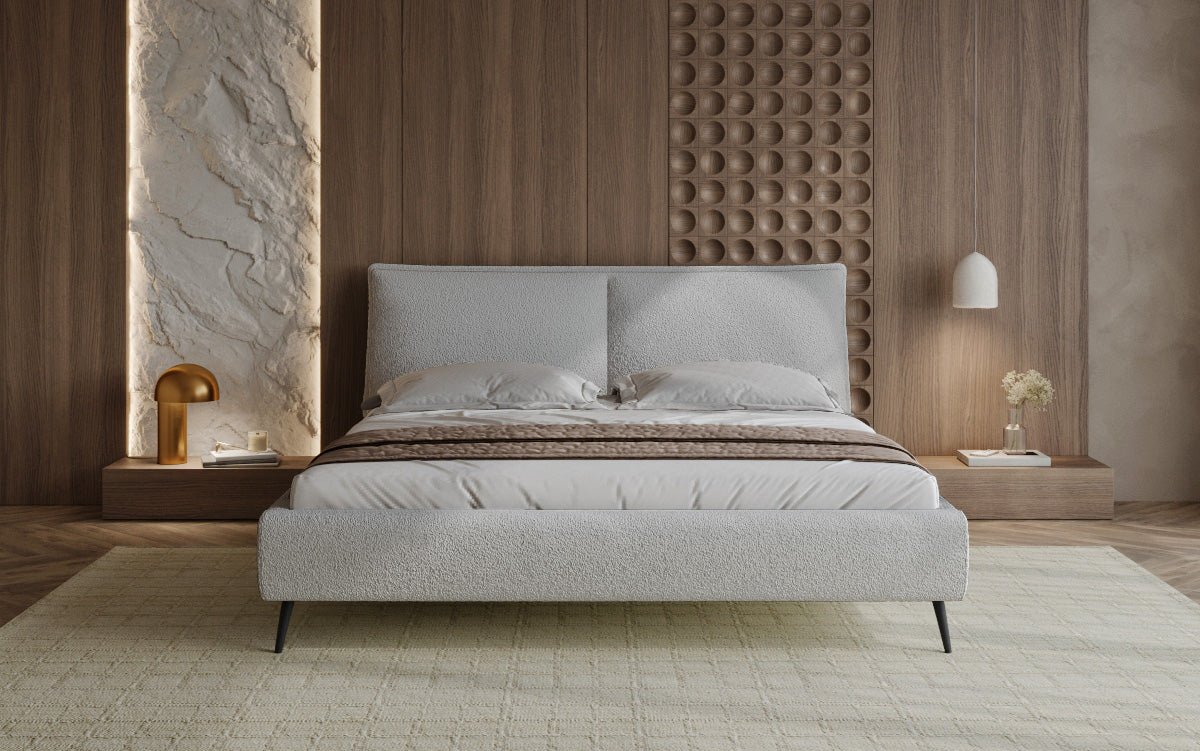 Designer Polsterbett Zoe Bouclé mat Stauraum