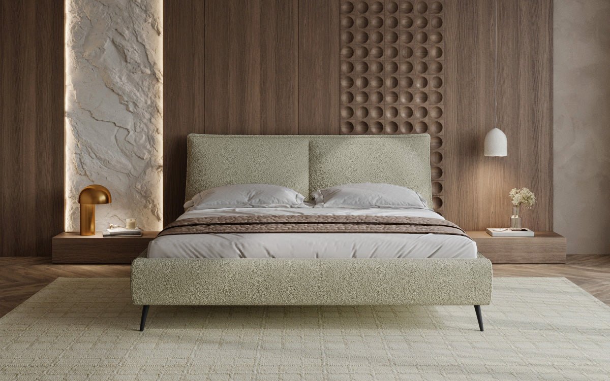 Designer Polsterbett Zoe Bouclé mat Stauraum