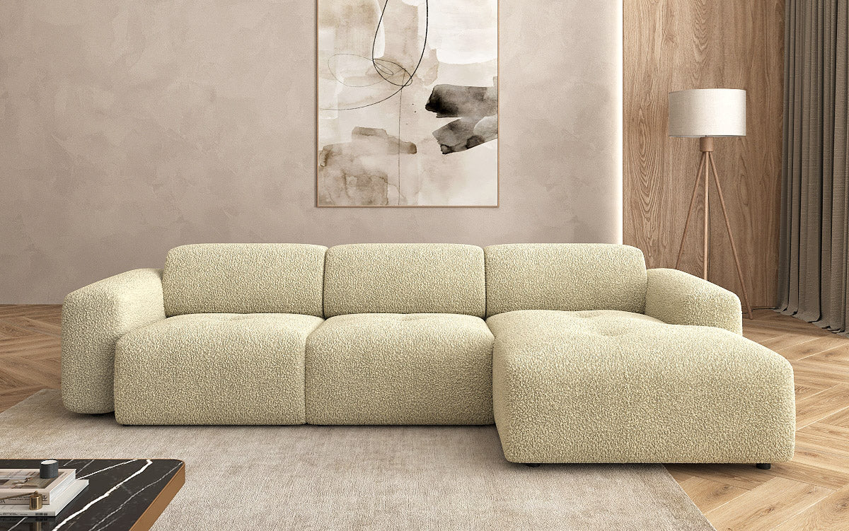 Designer L Sofa Roueg am Bouclé