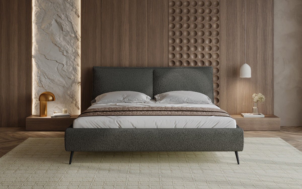 Designer Polsterbett Zoe Bouclé mat Stauraum