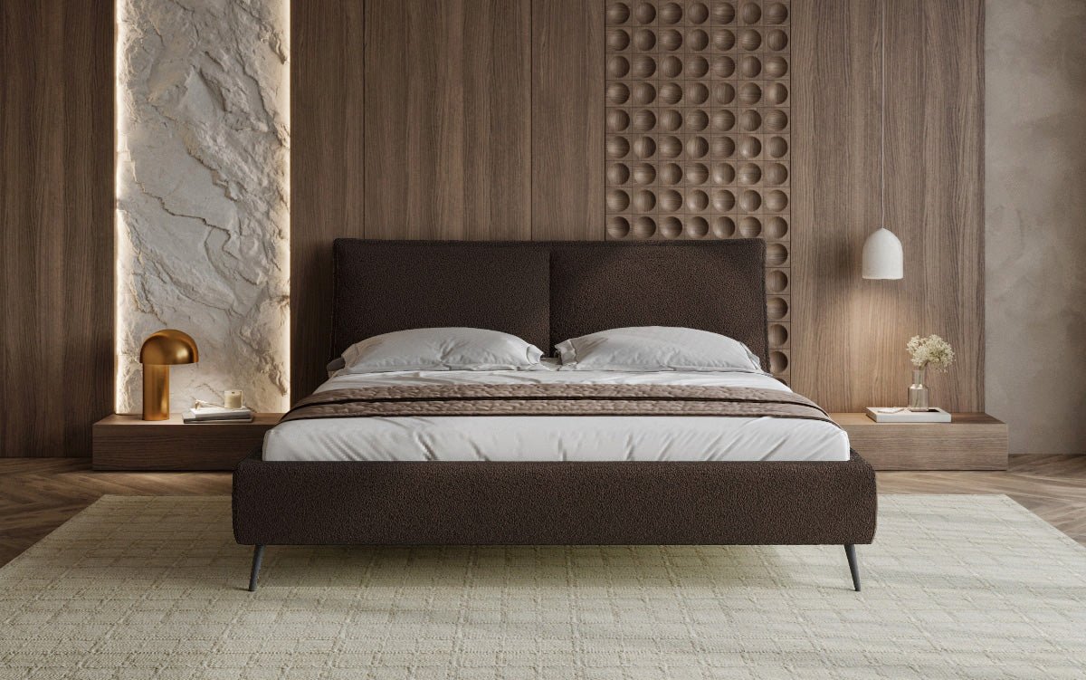 Designer Polsterbett Zoe Bouclé mat Stauraum