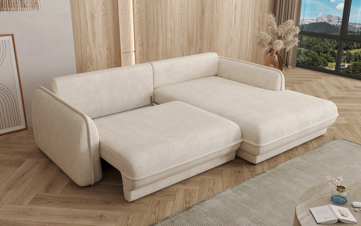 Designer Sofa Mojave II Stoff mat Schloffunktion an Stauraum