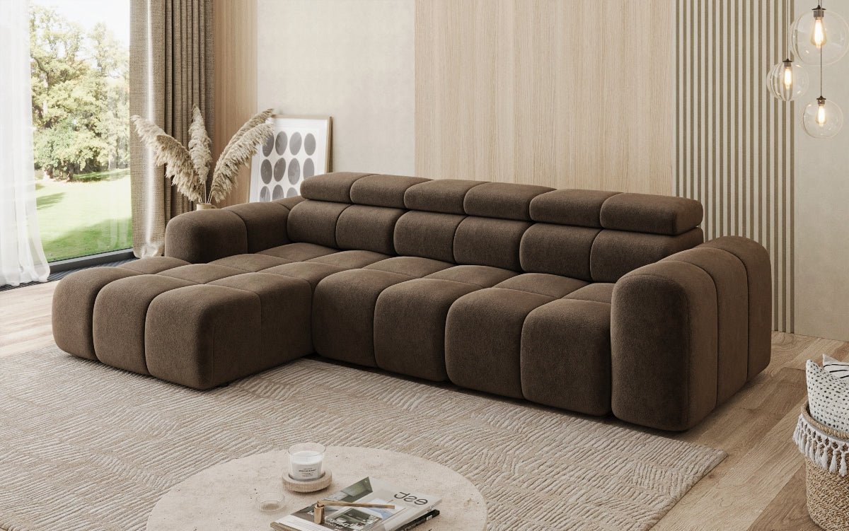 Designer Sofa Mia L mat elektrescher Sëtzvergréisserung a Chenille