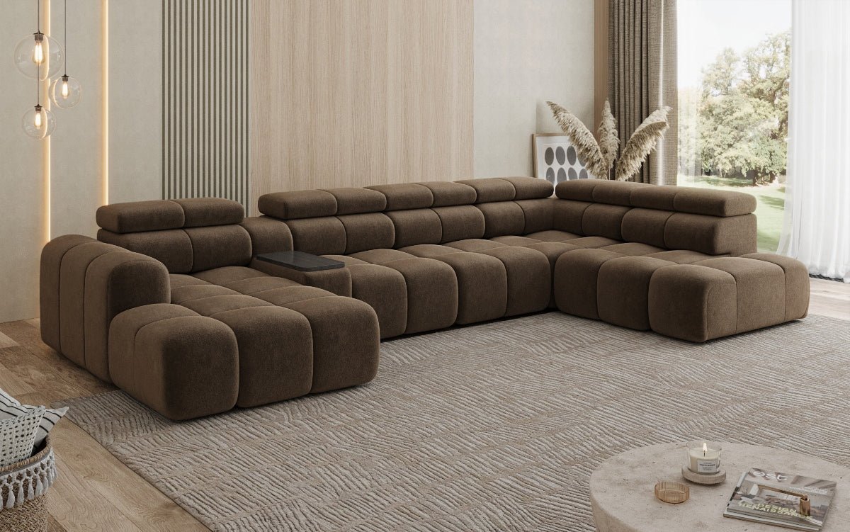 Designer Sofa Wunnlandschaft Mia mat elektrescher Sëtzvergréisserung a Chenille