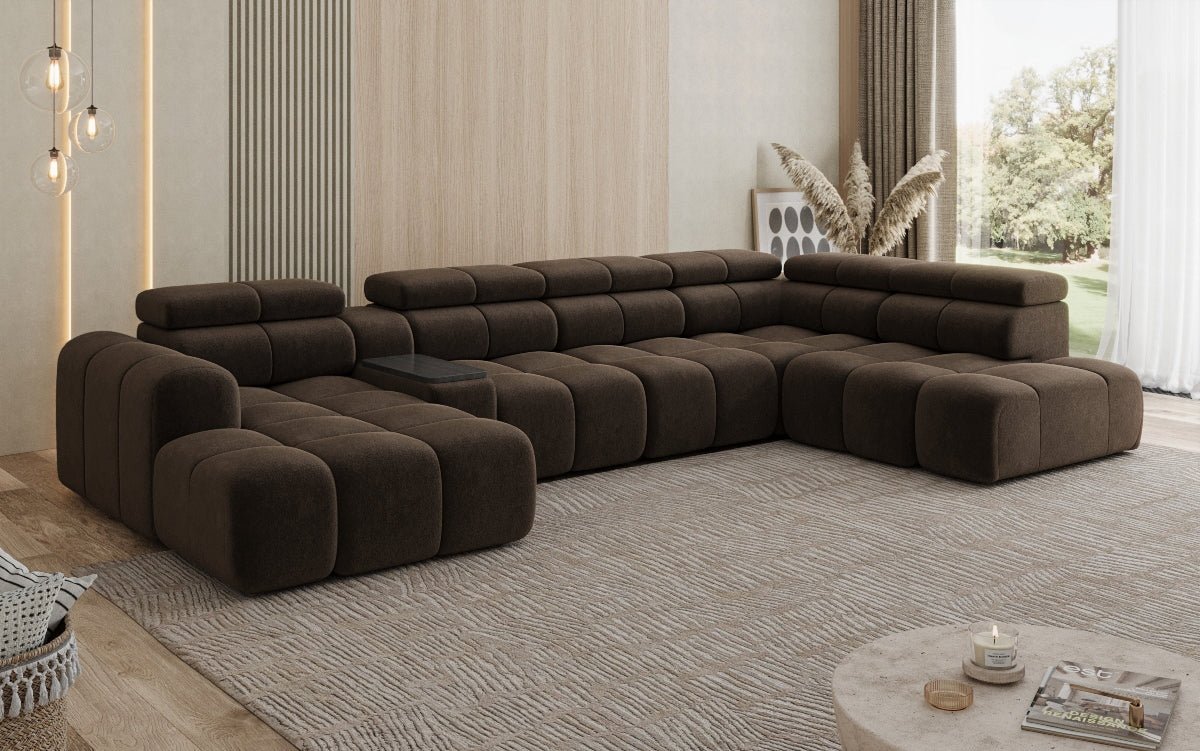 Designer Sofa Wunnlandschaft Mia mat elektrescher Sëtzvergréisserung a Chenille