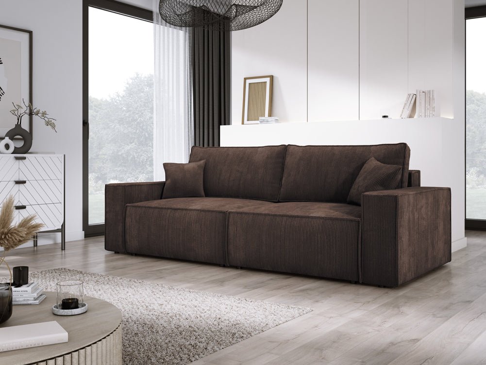 Designer Sofa Velanova 3 Sitzer Cord mit Schlaf- und Klappfunktion
