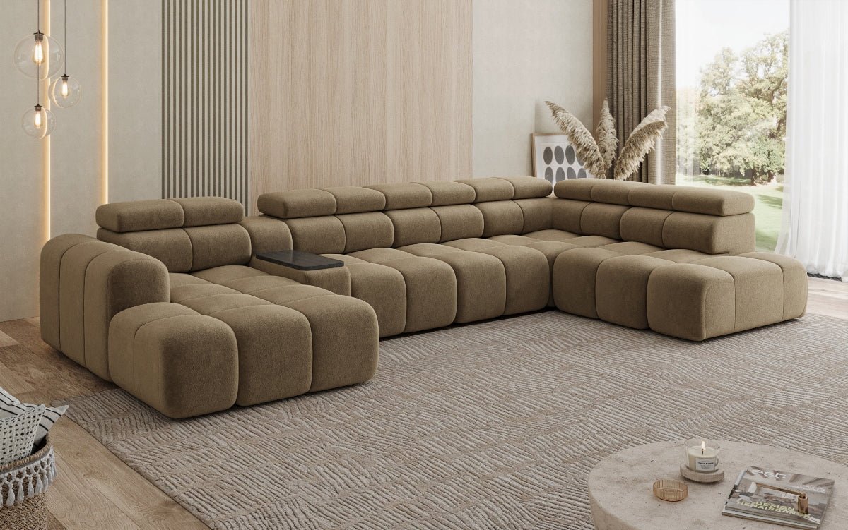 Designer Sofa Wunnlandschaft Mia mat elektrescher Sëtzvergréisserung a Chenille