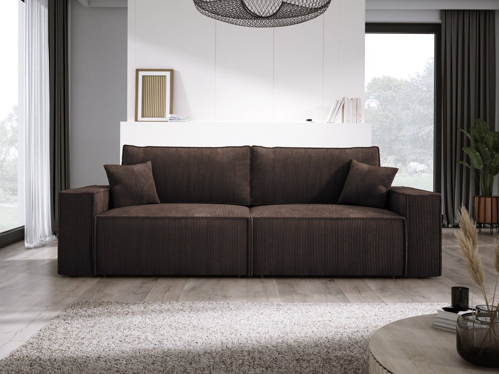 Designer Sofa Velanova 3 Sitzer Cord mit Schlaf- und Klappfunktion