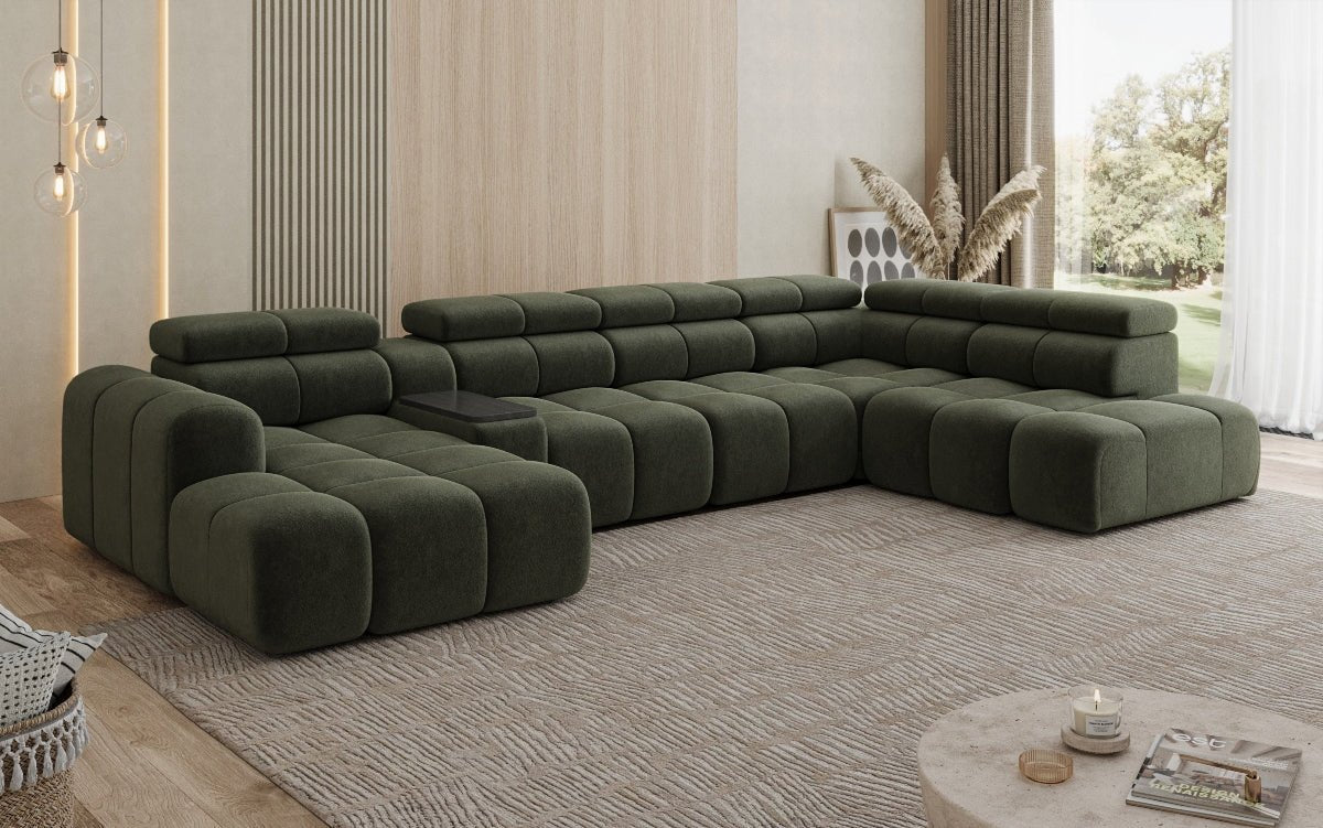 Designer Sofa Wunnlandschaft Mia mat elektrescher Sëtzvergréisserung a Chenille
