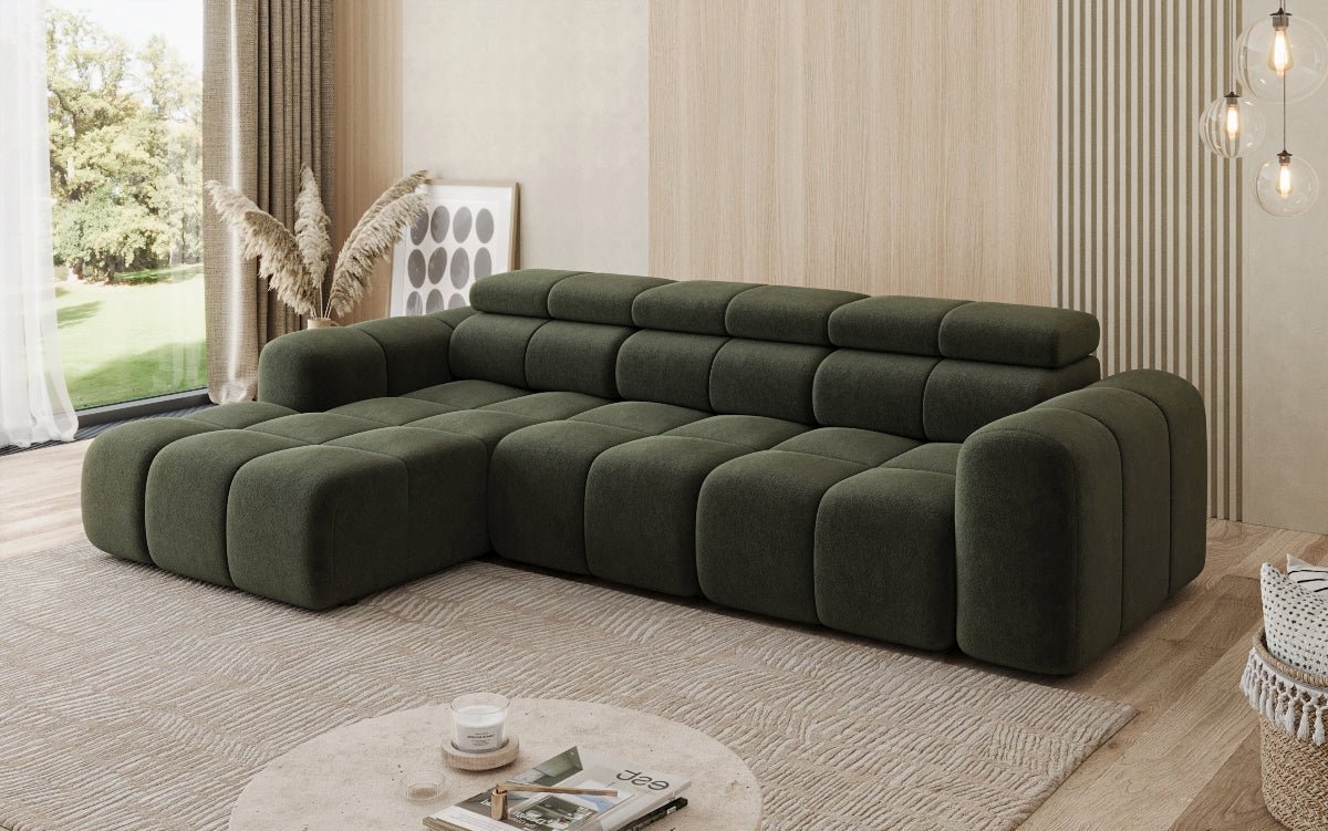 Designer Sofa Mia L mat elektrescher Sëtzvergréisserung a Chenille