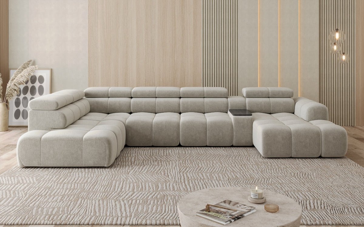 Designer Sofa Wunnlandschaft Mia mat elektrescher Sëtzvergréisserung a Chenille