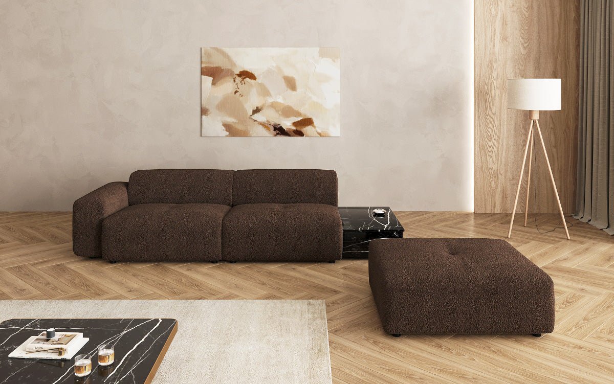 Designer sofa Calm 3-seater with side stool and side table in bouclé