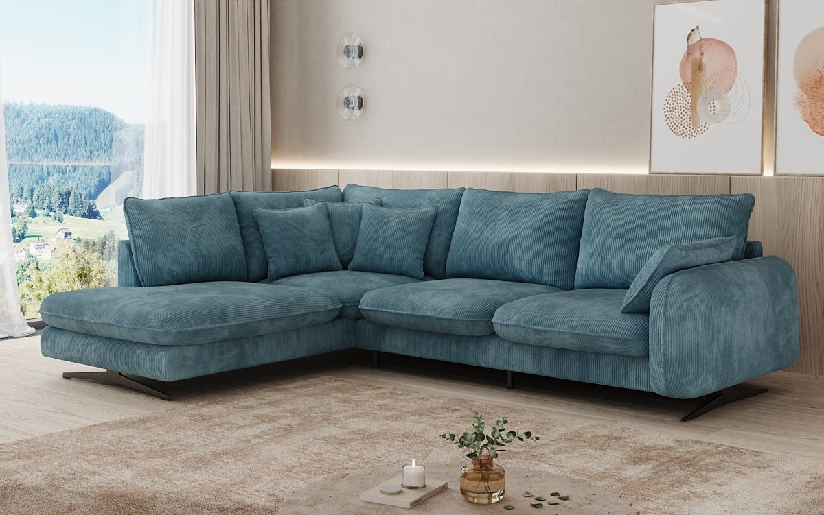 Designer-Ecksofa Laguna mat Metallféiss a Cord