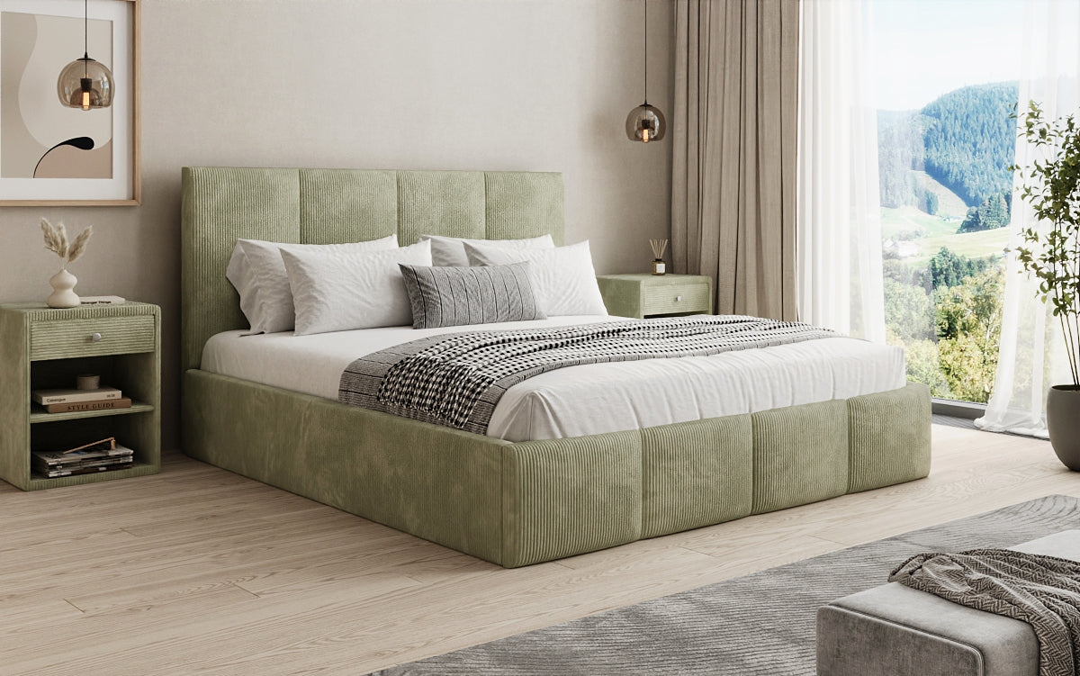 Designer Polsterbett Mina in Cord mit Stauraum
