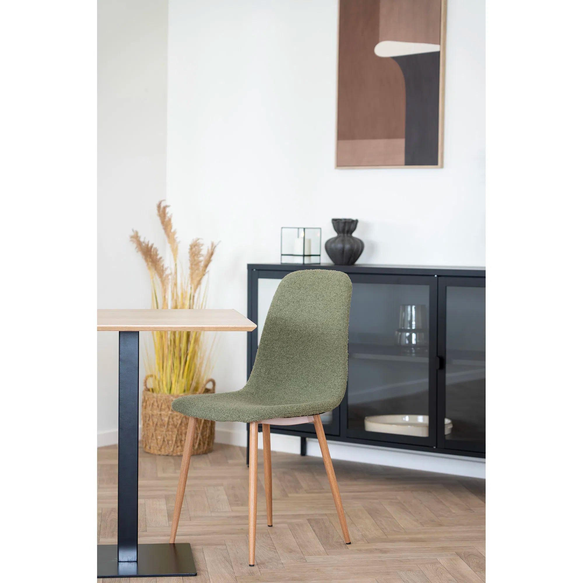 2er Set - Designer Stuhl Wien in Bouclé Grün