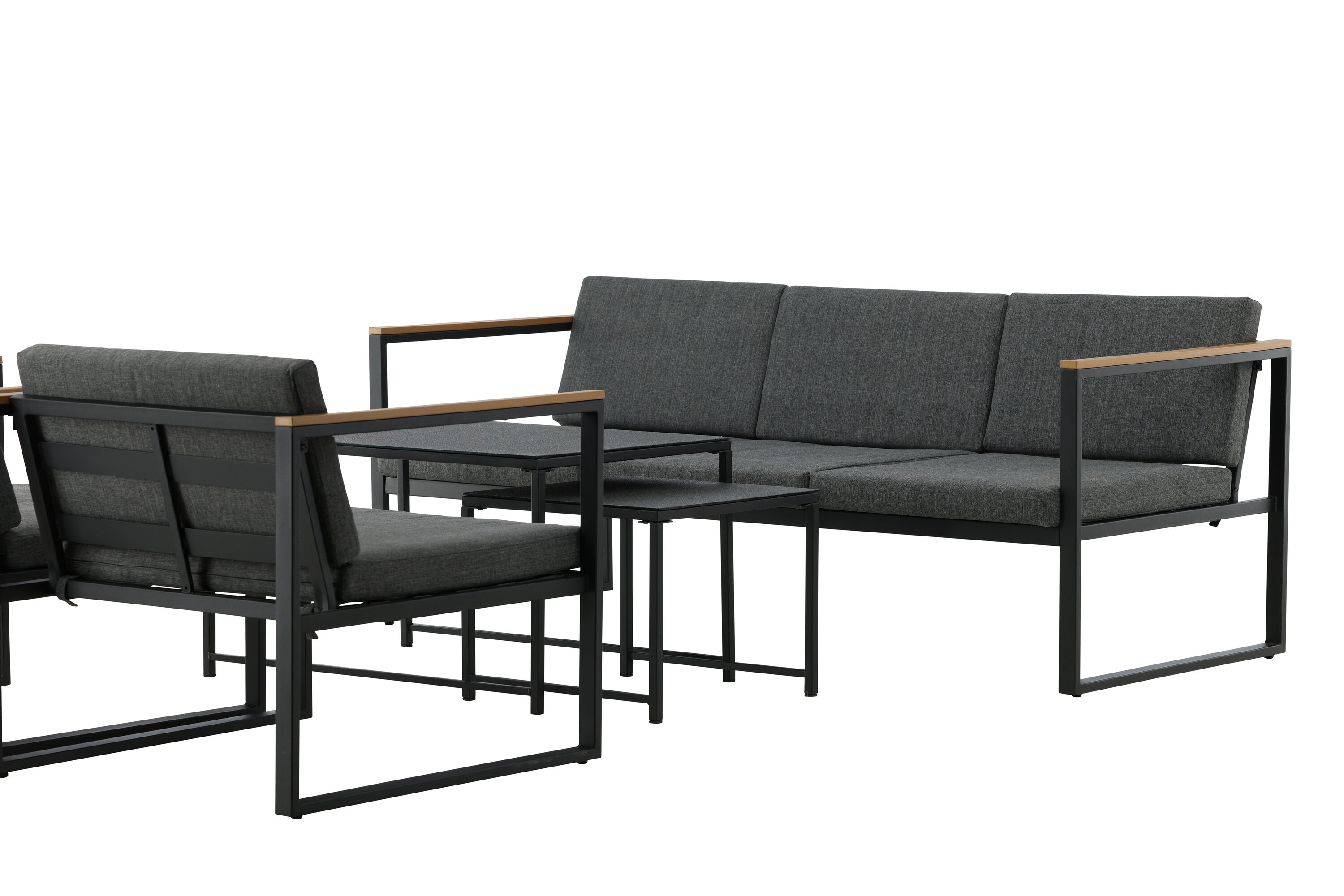 Loungeset Sunrise - aus schwarzem Stahl inkl. Glastischen
