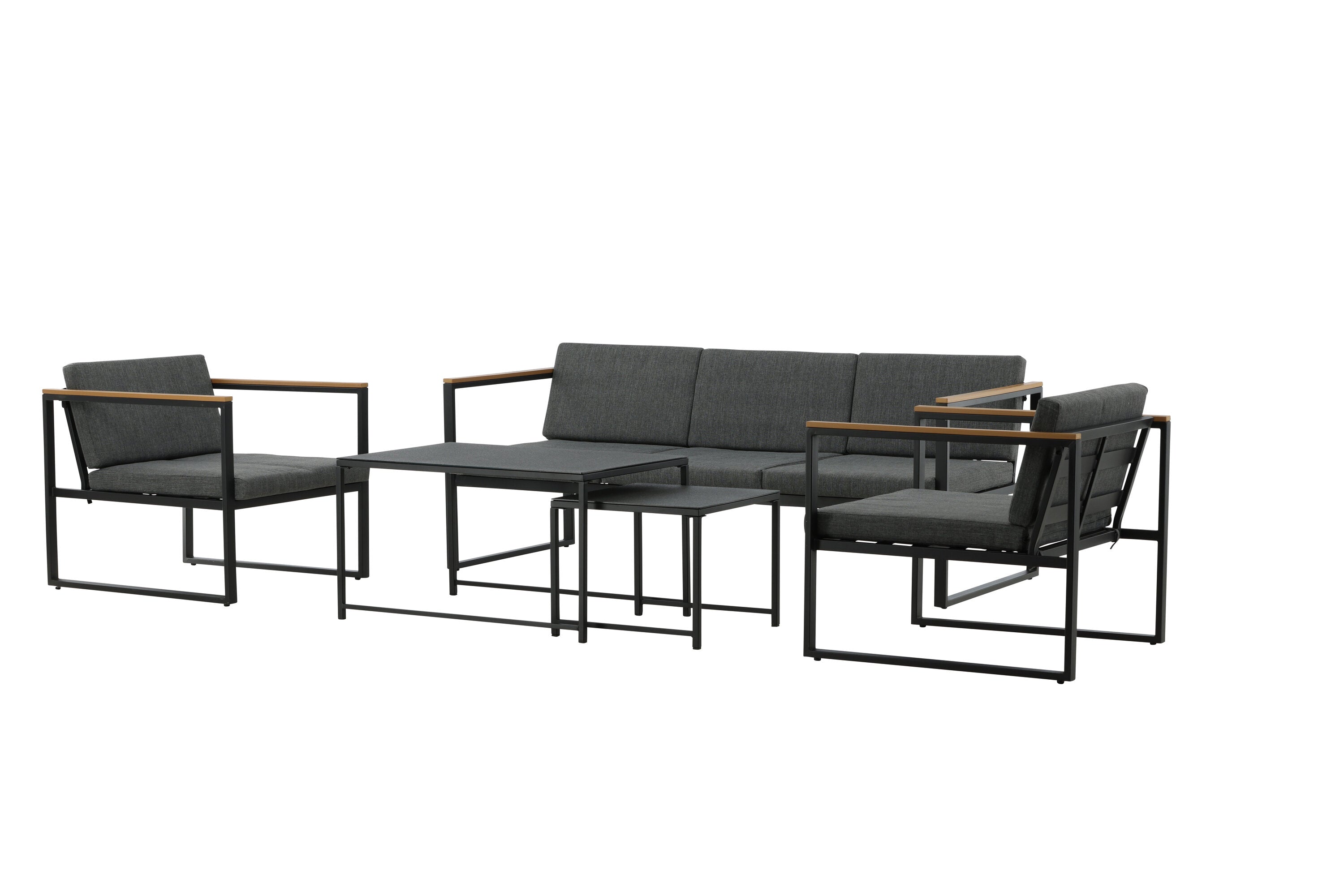 Loungeset Sunrise - aus schwarzem Stahl inkl. Glastischen