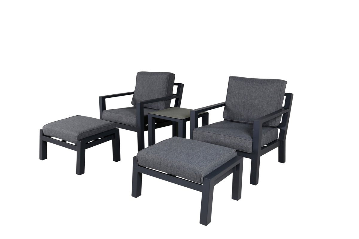 Garten Loungeset Tavira – 5-teiliges Outdoor-Sessel-Set in Schwarz
