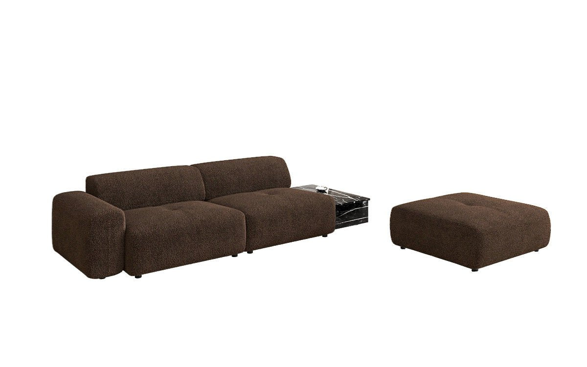 Designer sofa Calm 3-seater with side stool and side table in bouclé