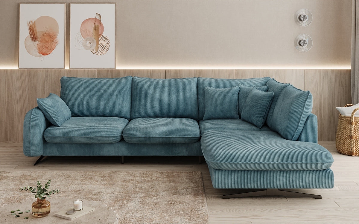 Designer-Ecksofa Laguna mat Metallféiss a Cord