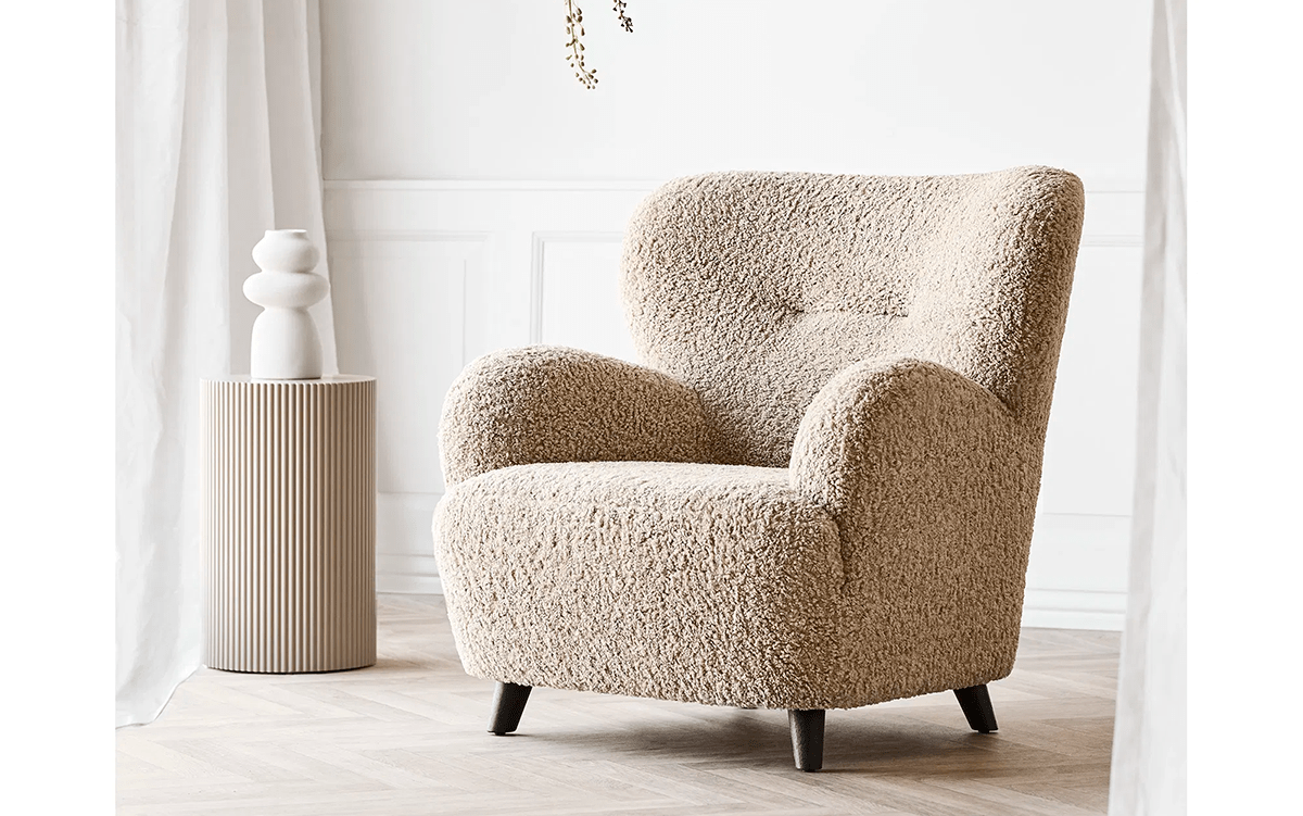Designer Sofa-Sessel Hudson am beige Bouclé