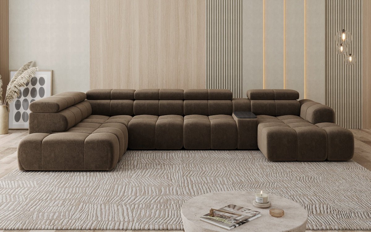 Designer Sofa Wunnlandschaft Mia mat elektrescher Sëtzvergréisserung a Chenille