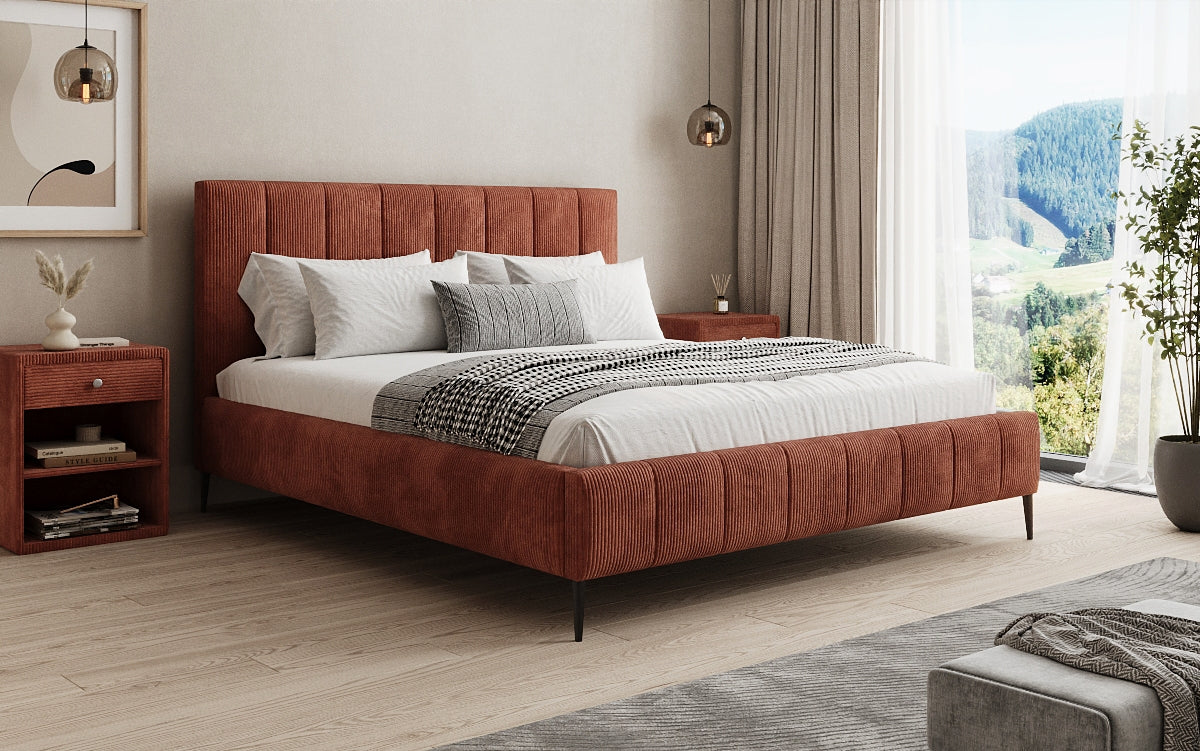 Designer Polsterbett Astrid in Cord mit Stauraum