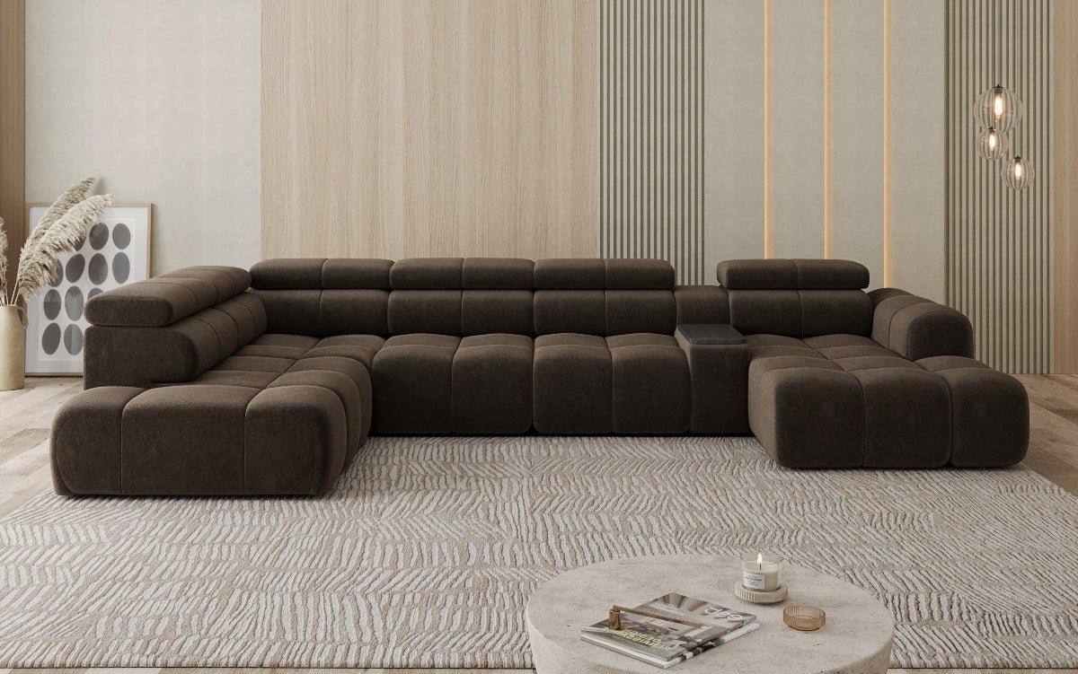 Designer Sofa Wunnlandschaft Mia mat elektrescher Sëtzvergréisserung a Chenille
