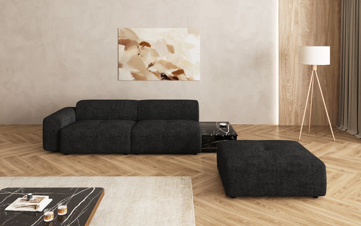 Designer sofa Calm 3-seater with side stool and side table in bouclé