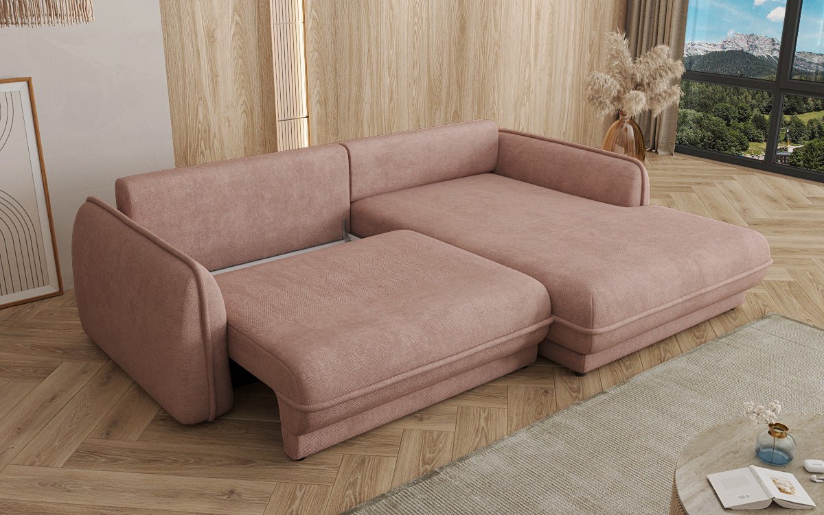 Designer Sofa Mojave II Stoff mat Schloffunktion an Stauraum