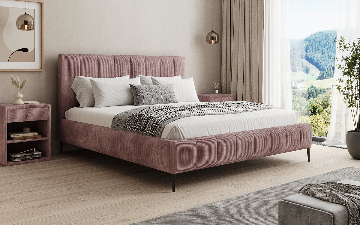 Designer Polsterbett Astrid in Cord mit Stauraum