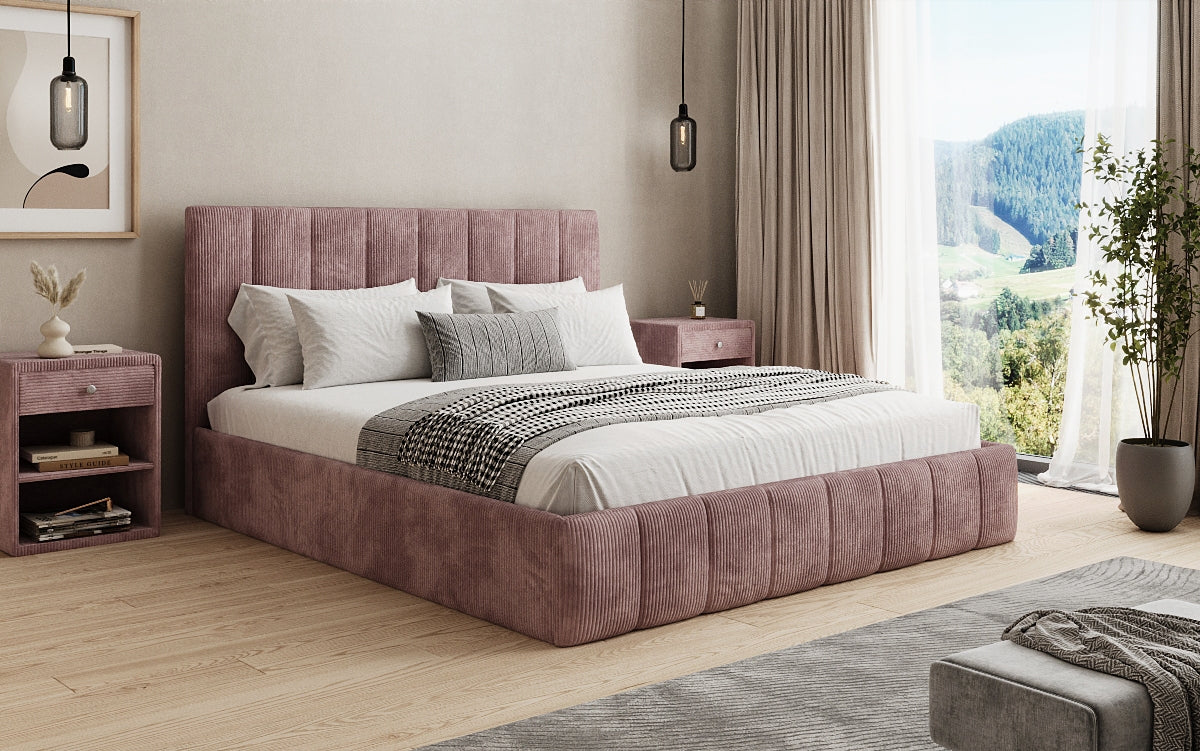 Designer Polsterbett Mila in Cord mit Stauraum