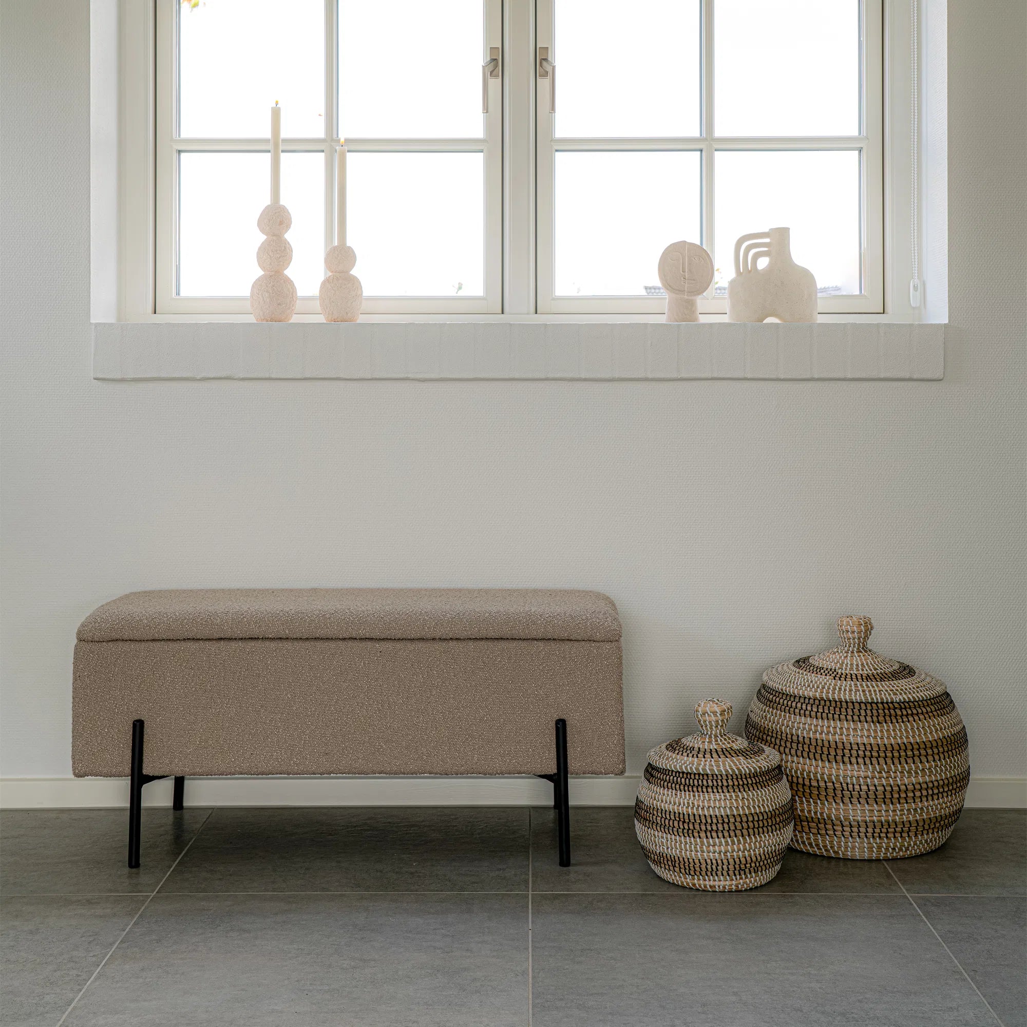 Sitzbank Lora Bouclé Beige mat Stauraum