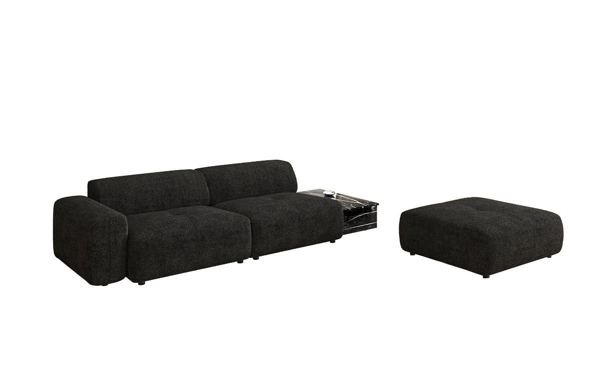 Designer sofa Calm 3-seater with side stool and side table in bouclé