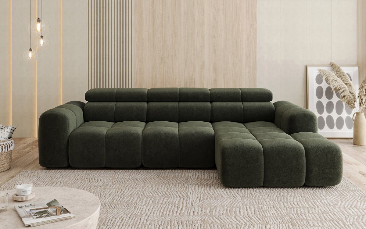 Designer Sofa Mia L mat elektrescher Sëtzvergréisserung a Chenille