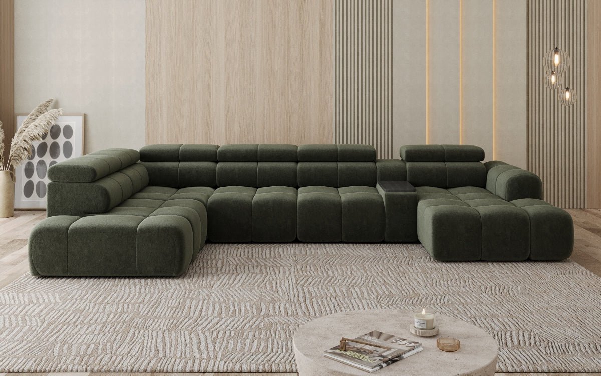 Designer Sofa Wunnlandschaft Mia mat elektrescher Sëtzvergréisserung a Chenille