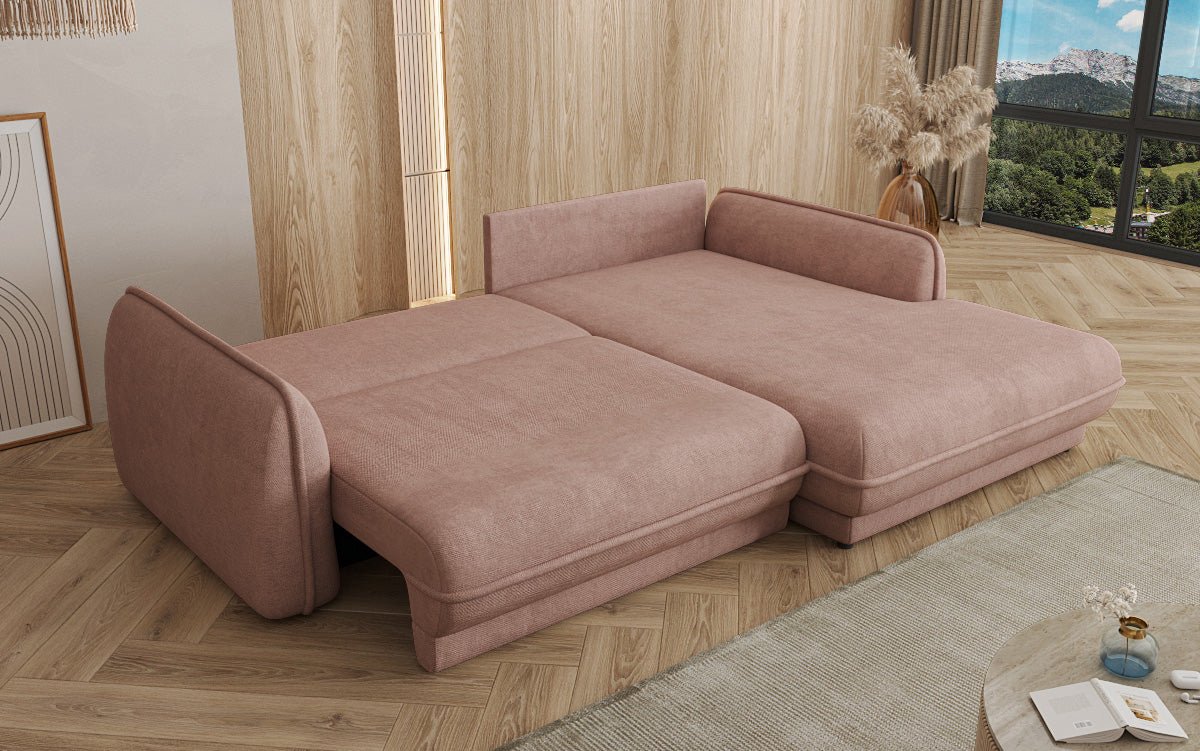 Designer Sofa Mojave II Stoff mat Schloffunktion an Stauraum