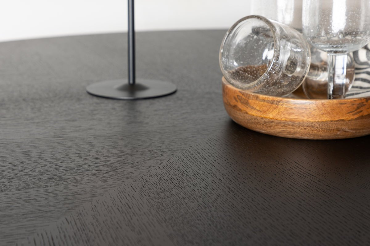 Esstisch Trondheim - runder Esstisch in Schwarz mit Stahlbeinen