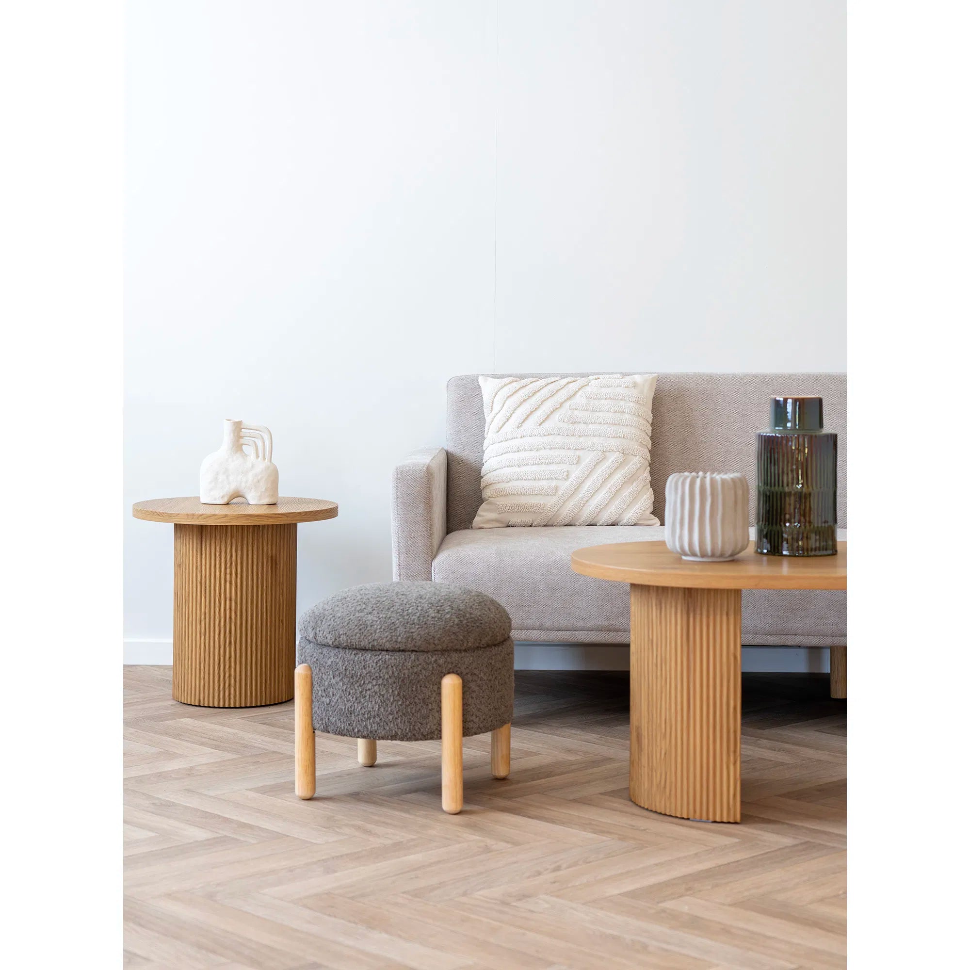 Beistellhocker Merino Bouclé Braun mat Stauraum